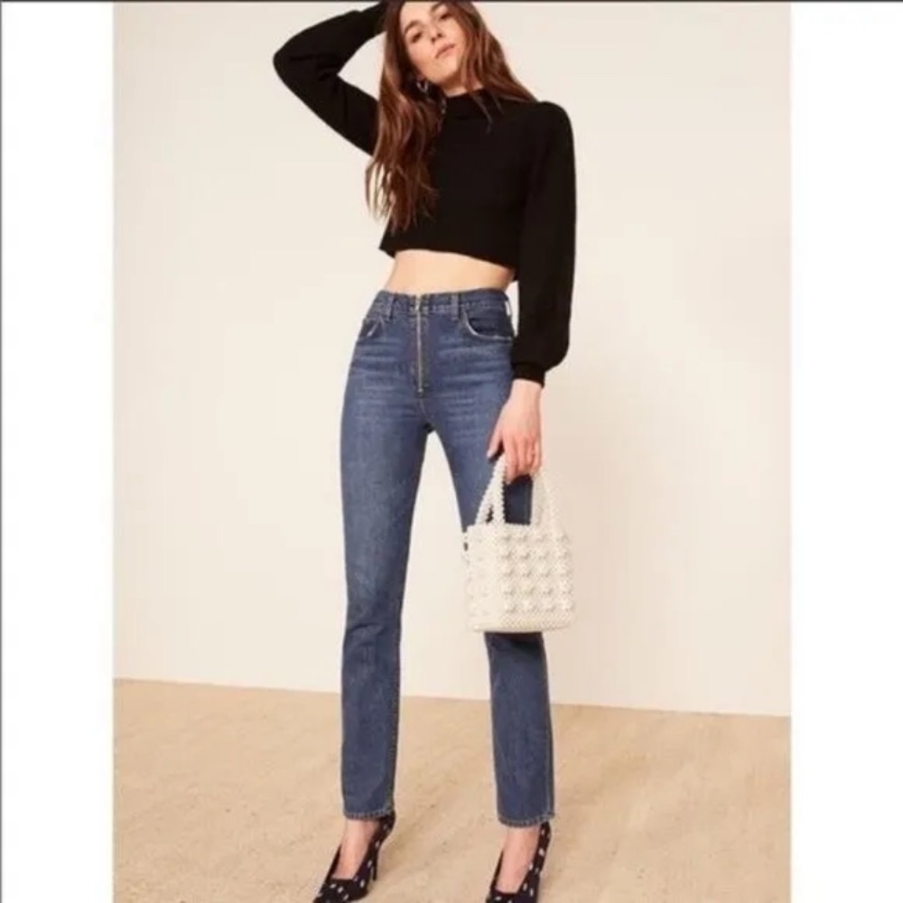 REFORMATION Brooke High rise Straight Leg Zip Jeans Glacier Size 25